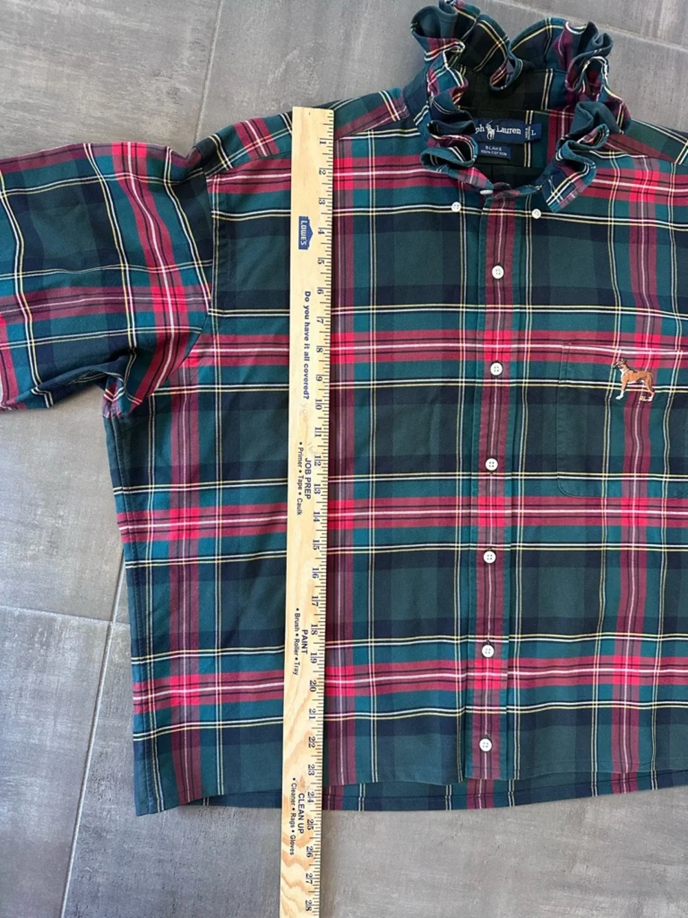 Ralph Lauren Blake OOAK Ruffle Collar Boxer Dog Plaid Top | Reworked | Large - Picture 6 of 7